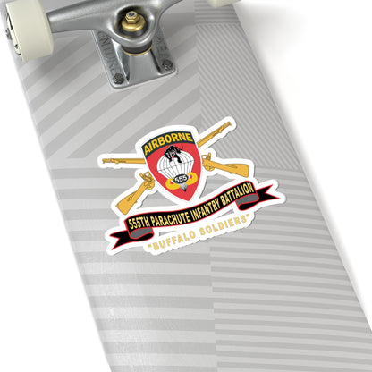 Kiss-Cut Stickers - Army - 555th Parachute Infantry Battalion - SSI - Black - Red Buffalo Soldiers w Br - Rib