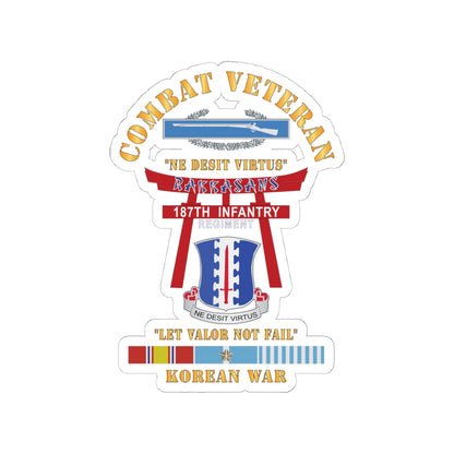 Kiss-Cut Stickers - Army - Combat Veteran - 187th Infantry Regiment - Torii, Rakkasans, Let Valor Not Fail, English, Latin w CIB w KOREA SVC