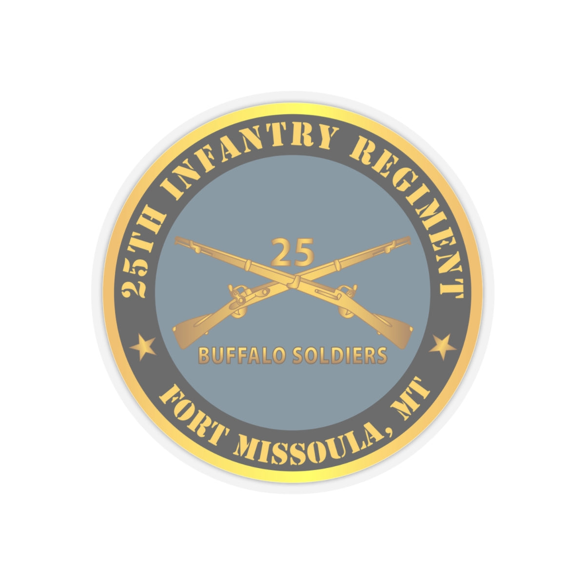 Kiss-Cut Stickers - Army - 25th Infantry Regiment - Fort Missoula, MT - Buffalo Soldiers w Inf Branch V1