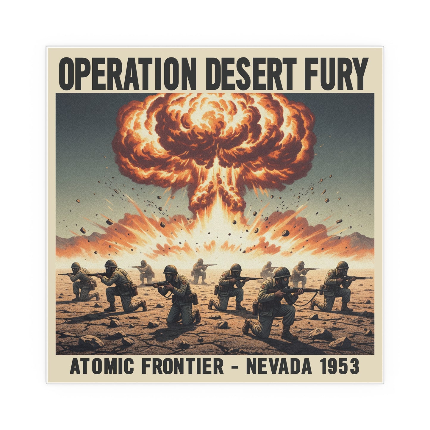 Indoor and Outdoor Silk Posters - Atomic Testing in Nevada Desert Operation Fury