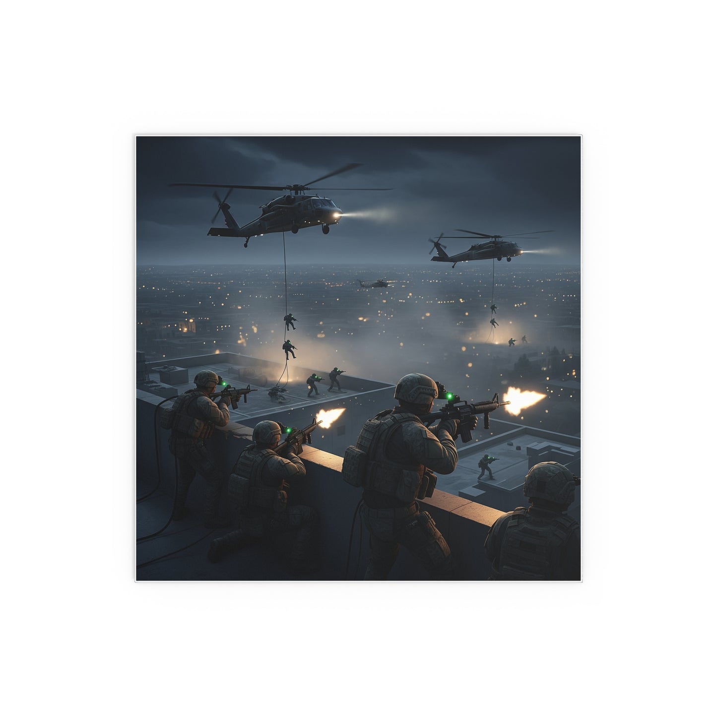 Indoor and Outdoor Silk Posters - Night Air Assault by Army Rangers