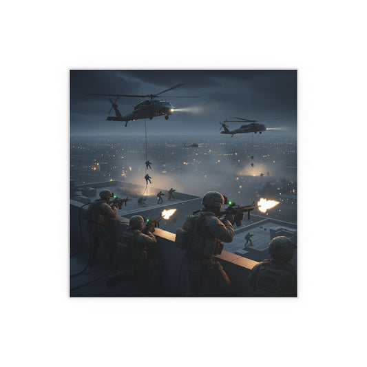 Indoor and Outdoor Silk Posters - Night Air Assault by Army Rangers