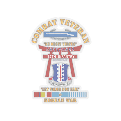 Kiss-Cut Stickers - Army - Combat Veteran - 187th Infantry Regiment - Torii, Rakkasans, Let Valor Not Fail, English, Latin w CIB w KOREA SVC