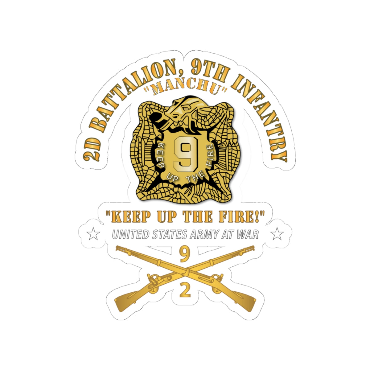 Kiss-Cut Stickers - Army - 2nd Bn 9th Infantry Regiment - Army At War w IN Branch