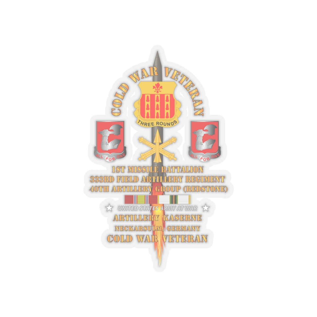 Kiss-Cut Stickers - Army - Cold War Vet - 1st Missile Bn, 333rd Artillery 40th Artillery Group - Germany - Firing Missile  w COLD SVC