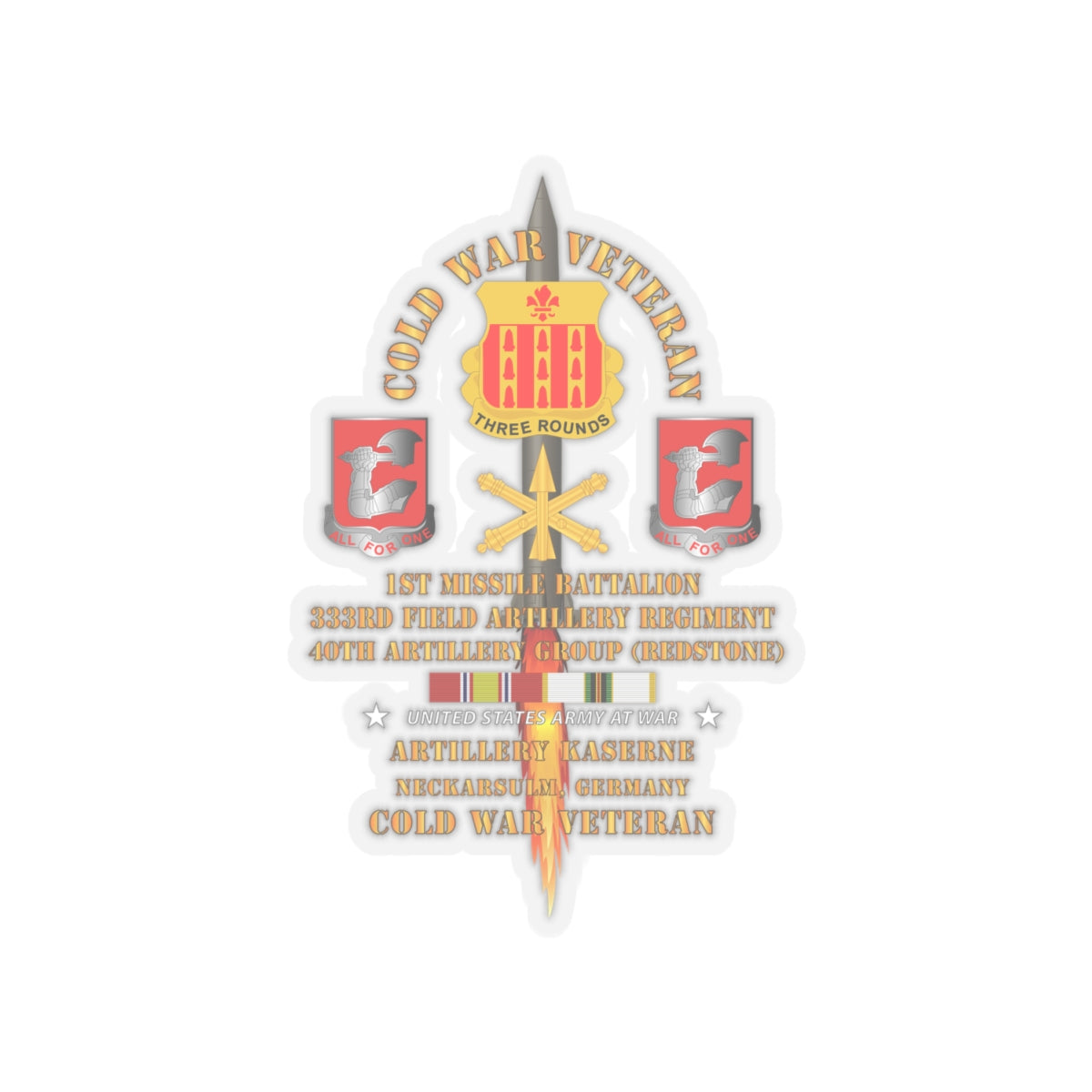 Kiss-Cut Stickers - Army - Cold War Vet - 1st Missile Bn, 333rd Artillery 40th Artillery Group - Germany - Firing Missile  w COLD SVC
