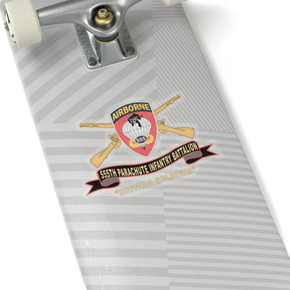 Kiss-Cut Stickers - Army - 555th Parachute Infantry Battalion - SSI - Black - Red Buffalo Soldiers w Br - Rib