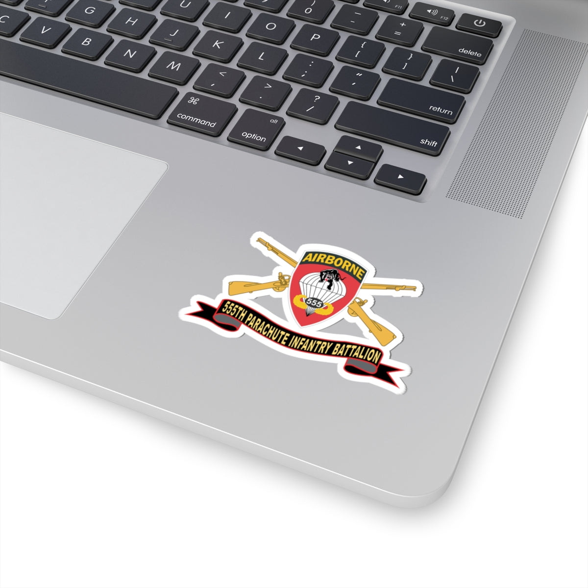 Kiss-Cut Stickers - Army - 555th Parachute Infantry Battalion - SSI - Black - Red w Br - Ribbon