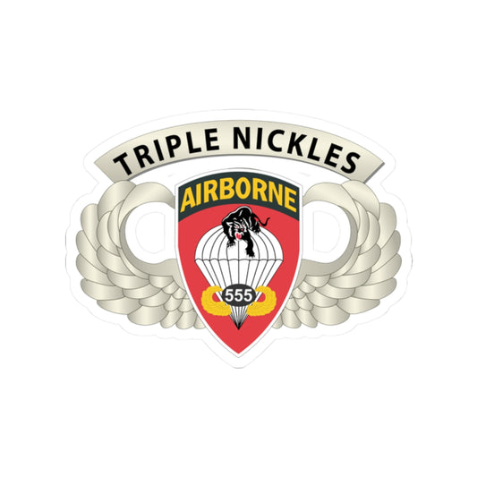 Kiss-Cut Stickers - Army - Airborne Badge - 555th Parachute Infantry Bn - SSI w  Triple Nickles Tab X 300
