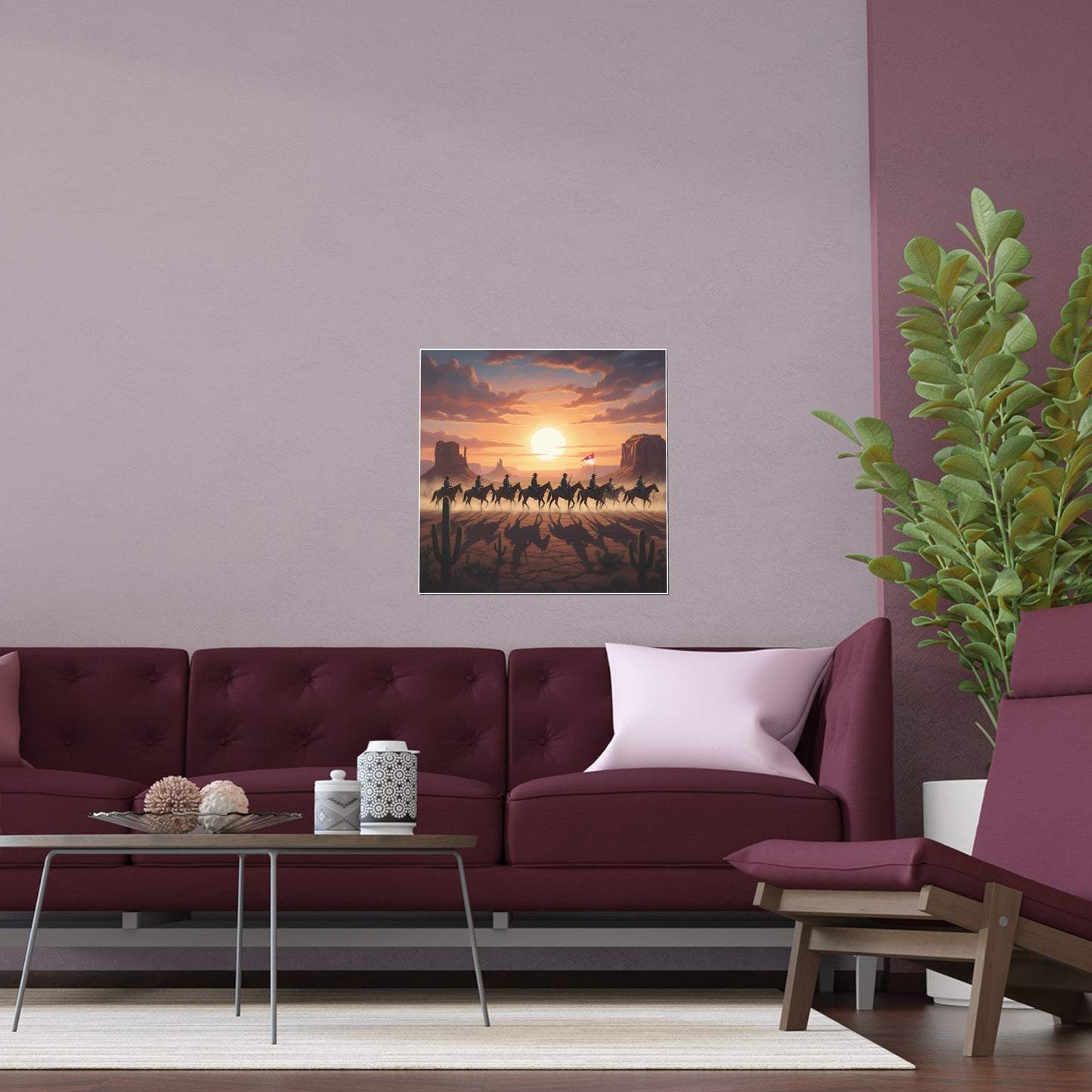 Indoor and Outdoor Silk Posters - 10th Cavalry on Patrol in the sunset w 10th Cav Guidon