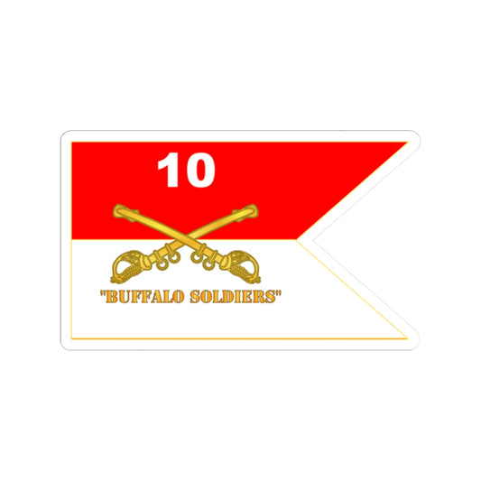 Kiss-Cut Stickers - Army - 10th Cavalry Regiment - Guidon w  Buffalo Soldiers Txt