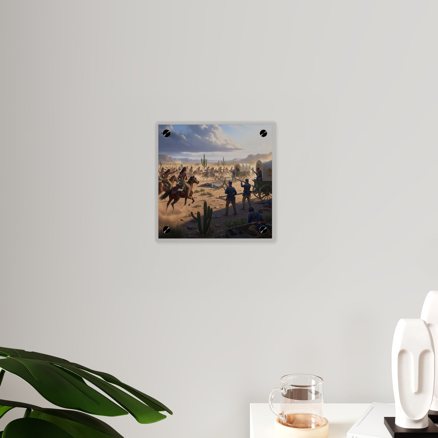 Acrylic Wall Art Panel - Apache Indians attacking a US Army defending a wagon train