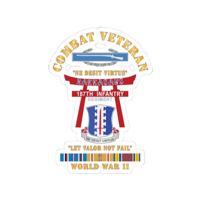 Kiss-Cut Stickers - Army - Combat Veteran - 187th Infantry Regiment - Torii, Rakkasans, Let Valor Not Fail, English, Latin w CIB w WWII PAC SVC
