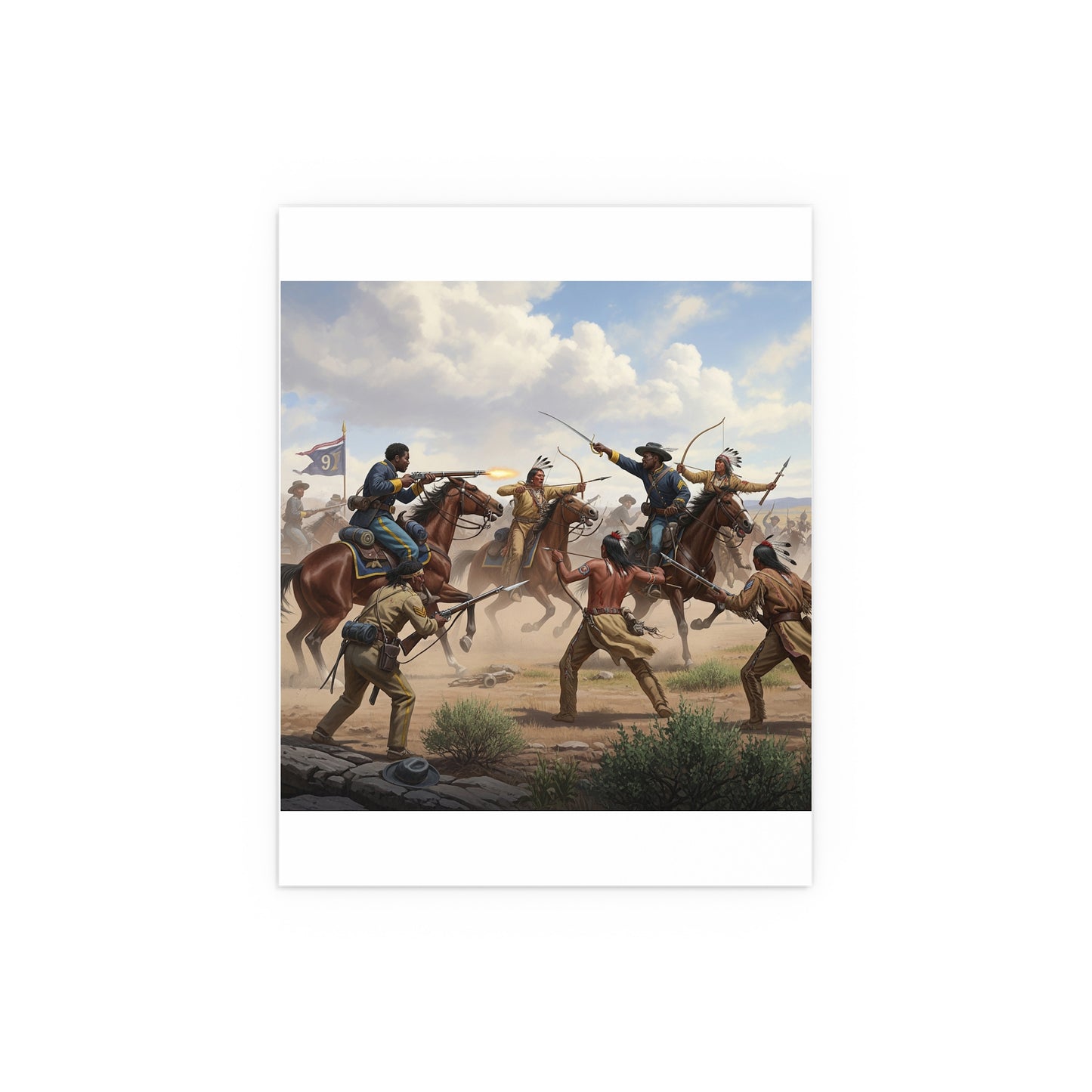 Indoor and Outdoor Silk Posters - 9th Cavalry Regiment fighting Native Americans during the Indian Wars