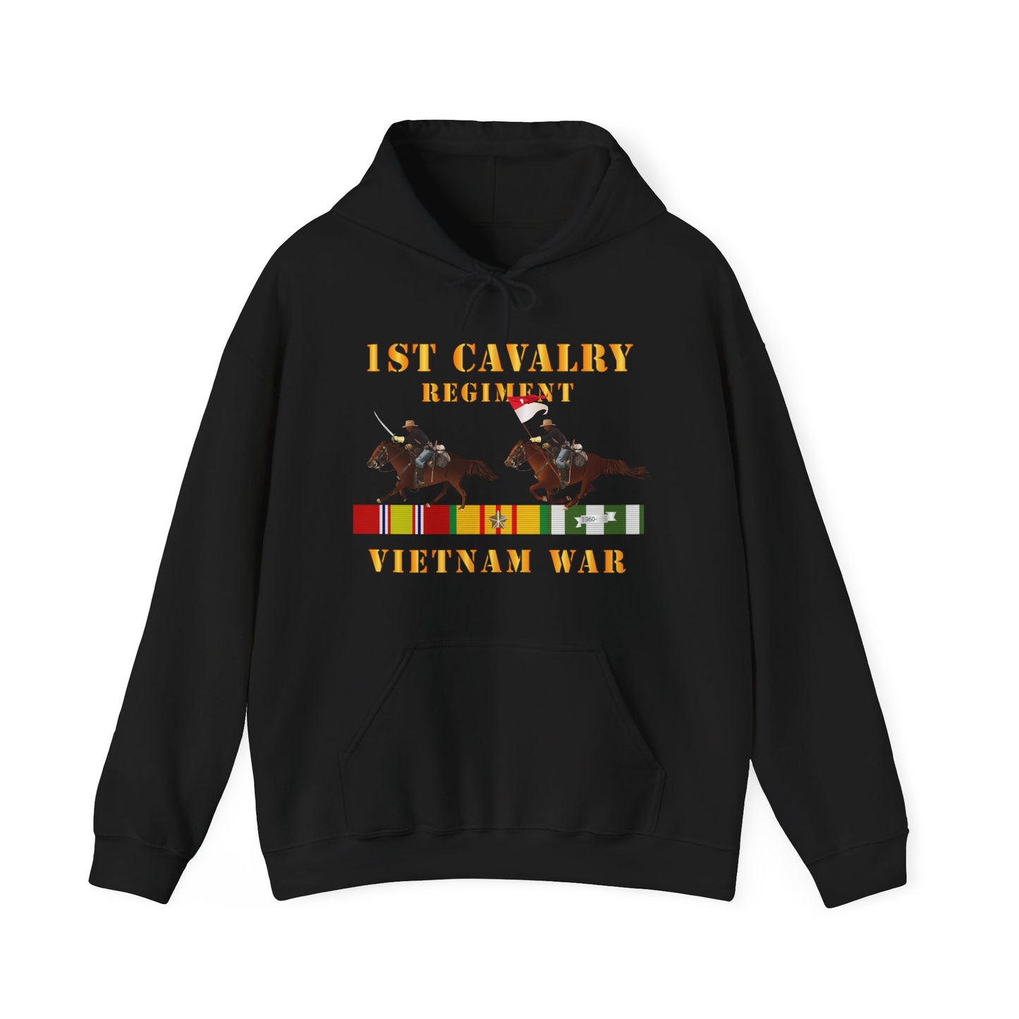Unisex Heavy Blend™ Hooded Sweatshirt - Army - 1st Cavalry Regiment - Vietnam War wt 2 Cav Riders and VN SVC X300