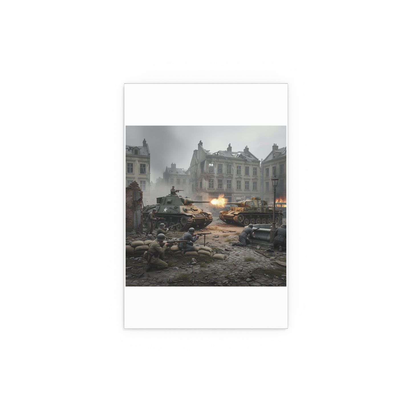 Indoor and Outdoor Silk Posters - US Tank Destroyer - M10 Wolverine Battles a German Panzer Tank