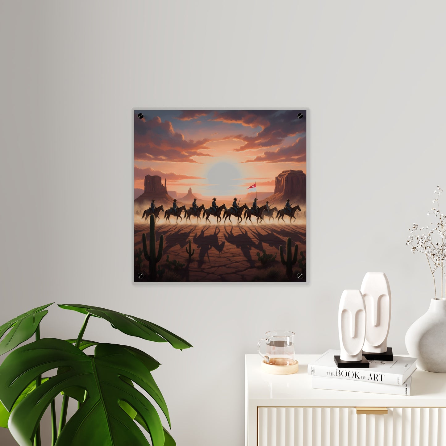 Acrylic Wall Art Panel - 10th Cavalry on Patrol in the sunset w 10th Cav Guidon