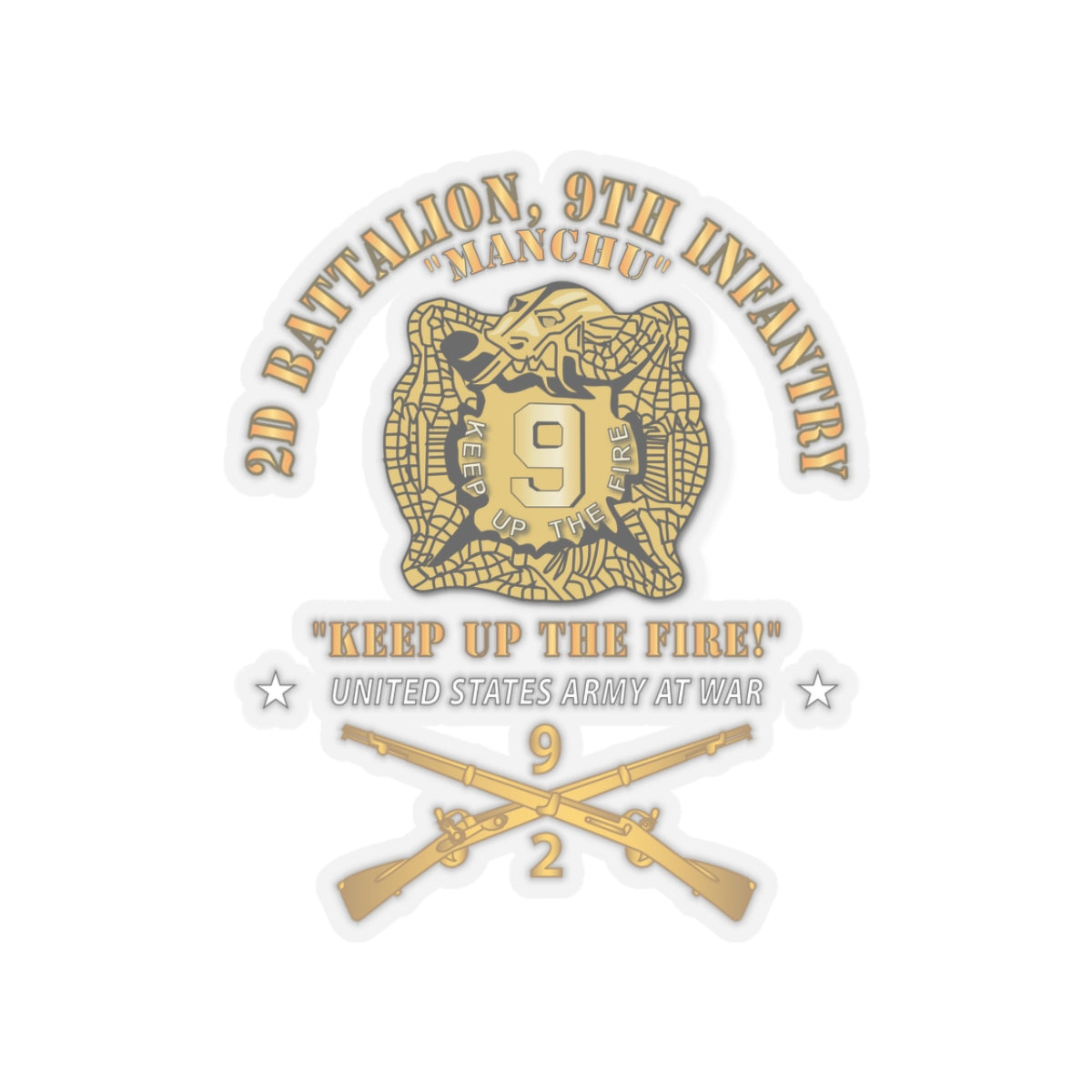 Kiss-Cut Stickers - Army - 2nd Bn 9th Infantry Regiment - Army At War w IN Branch