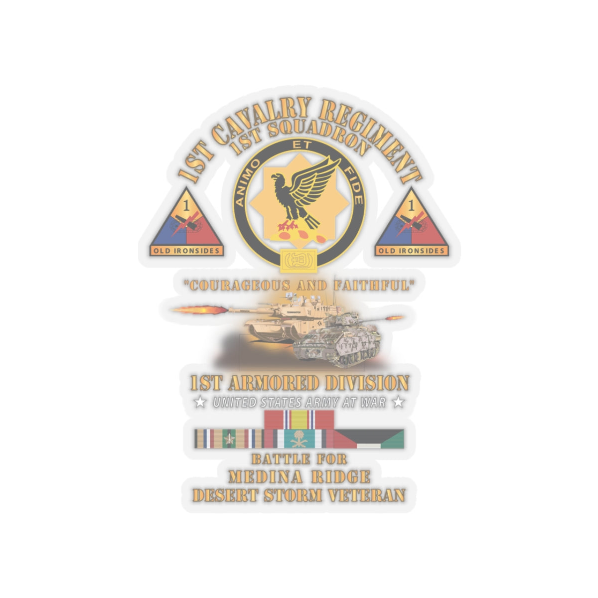 Kiss-Cut Stickers - Army - 1st Squadron 1st Cavalry Regiment - 1st AD - Battle Medina Ridge w M1 - M2 - D