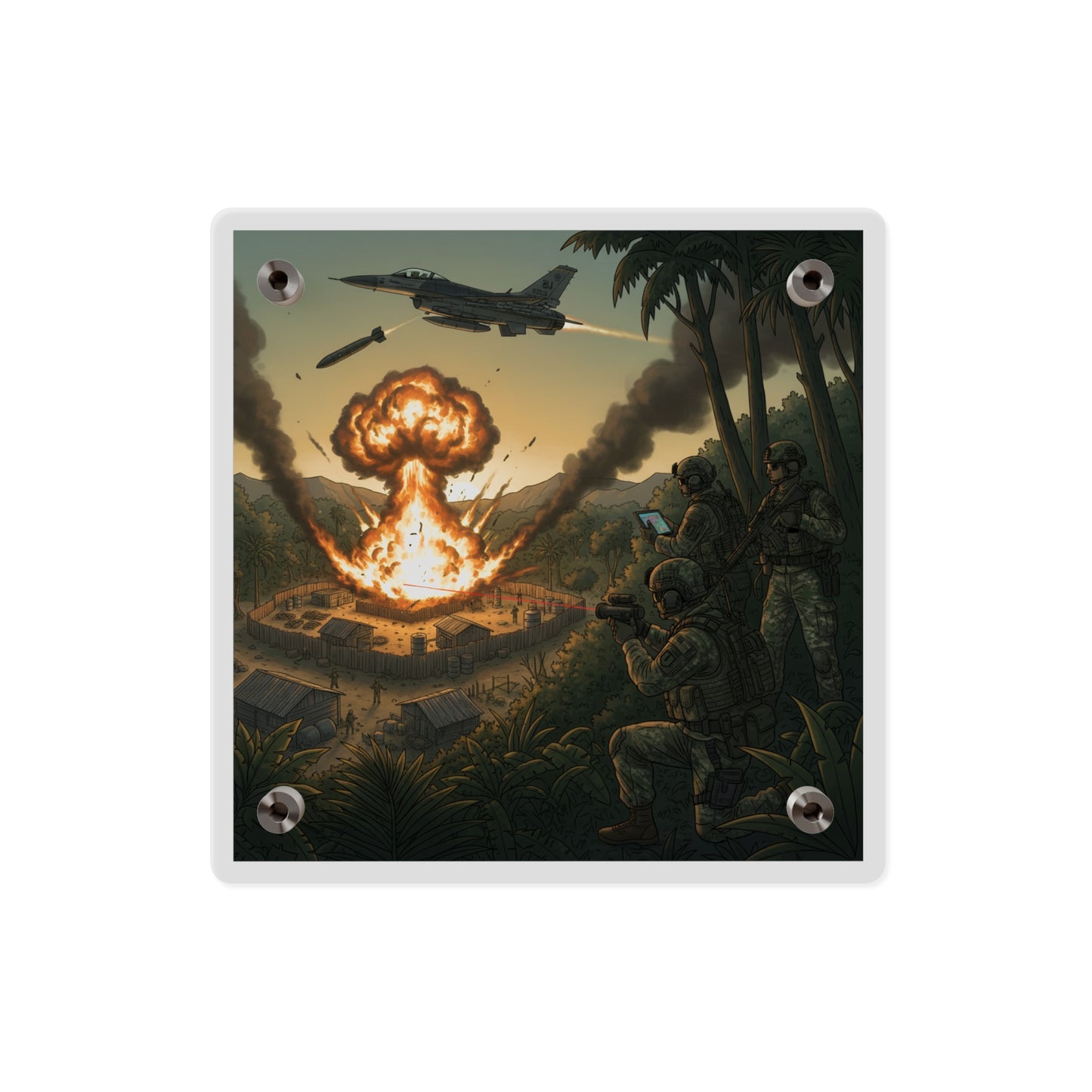 Acrylic Wall Art Panel - Jungle Drug Lab Destruction w Explosions
