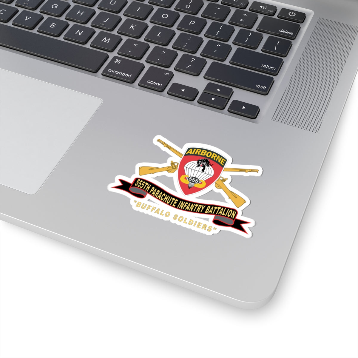 Kiss-Cut Stickers - Army - 555th Parachute Infantry Battalion - SSI - Black - Red Buffalo Soldiers w Br - Rib