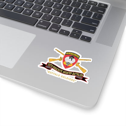 Kiss-Cut Stickers - Army - 555th Parachute Infantry Battalion - SSI - Black - Red Buffalo Soldiers w Br - Rib