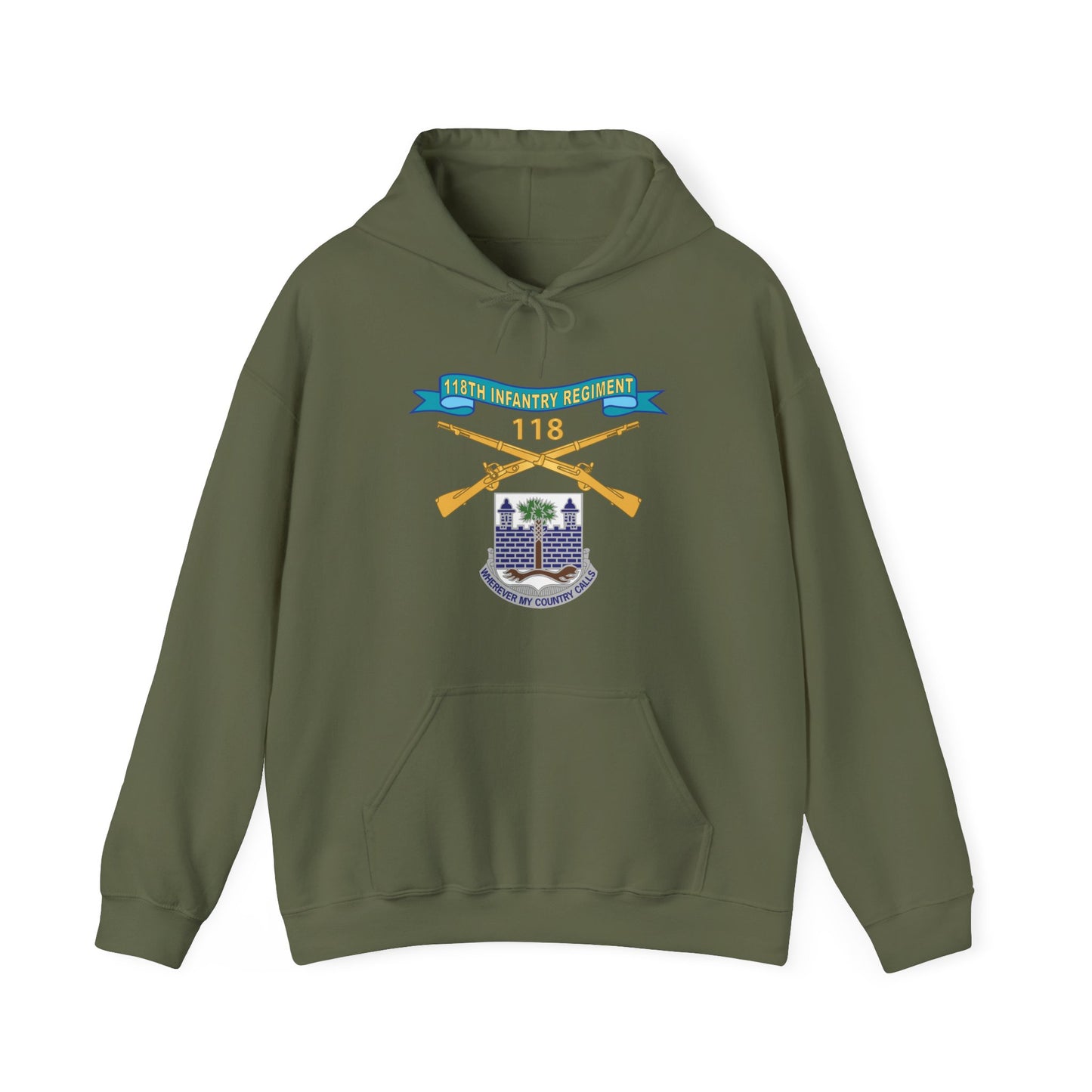 Unisex Heavy Blend™ Hooded Sweatshirt - Army - 118th Infantry Regiment w Ribbon - Br - DUI X 300