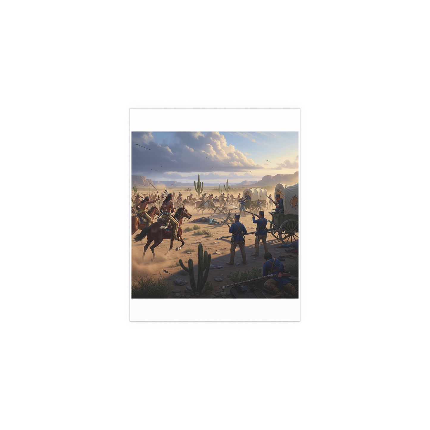 Indoor and Outdoor Silk Posters - Apache Indians attacking a US Army defending a wagon train