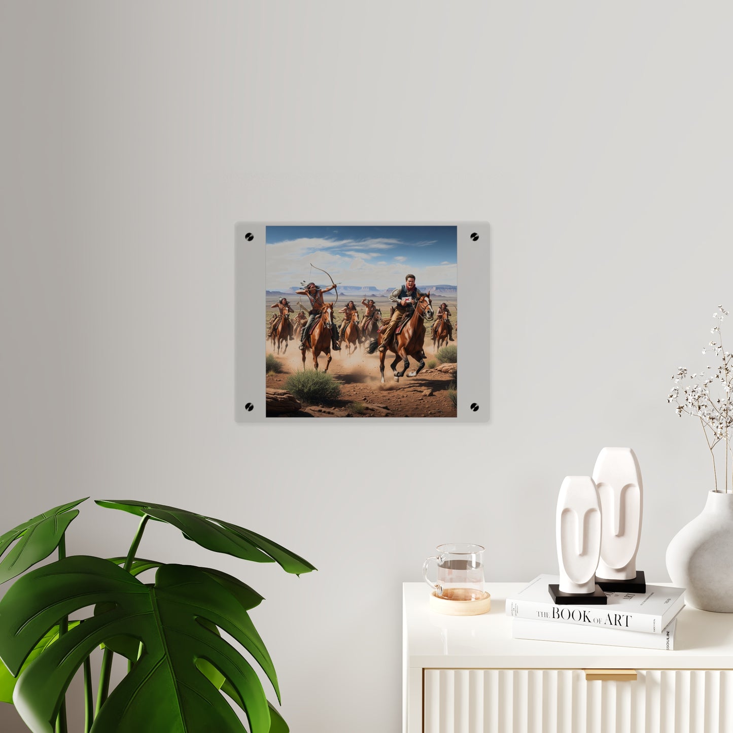 Acrylic Wall Art Panel - Apache Indians attacking a Pony Express Rider
