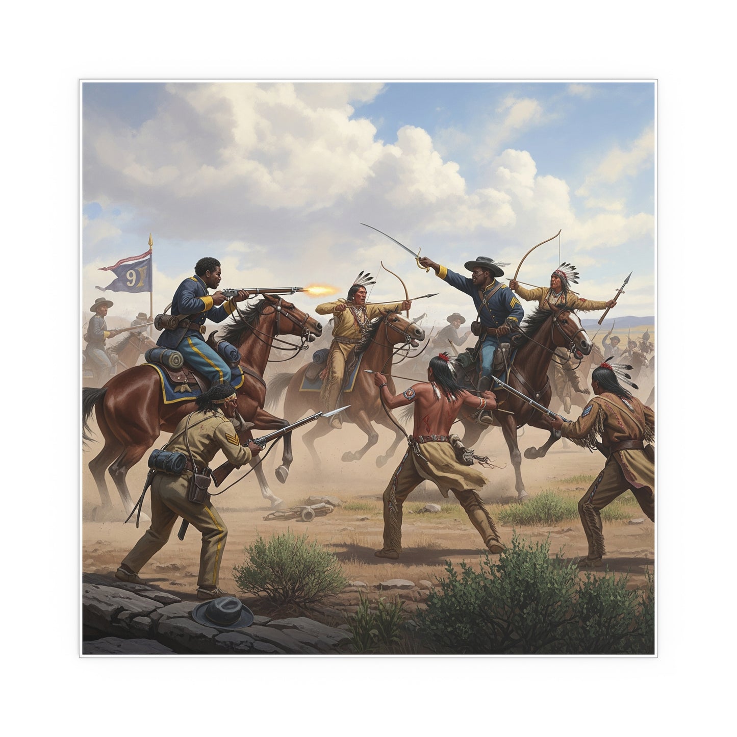 Indoor and Outdoor Silk Posters - 9th Cavalry Regiment fighting Native Americans during the Indian Wars