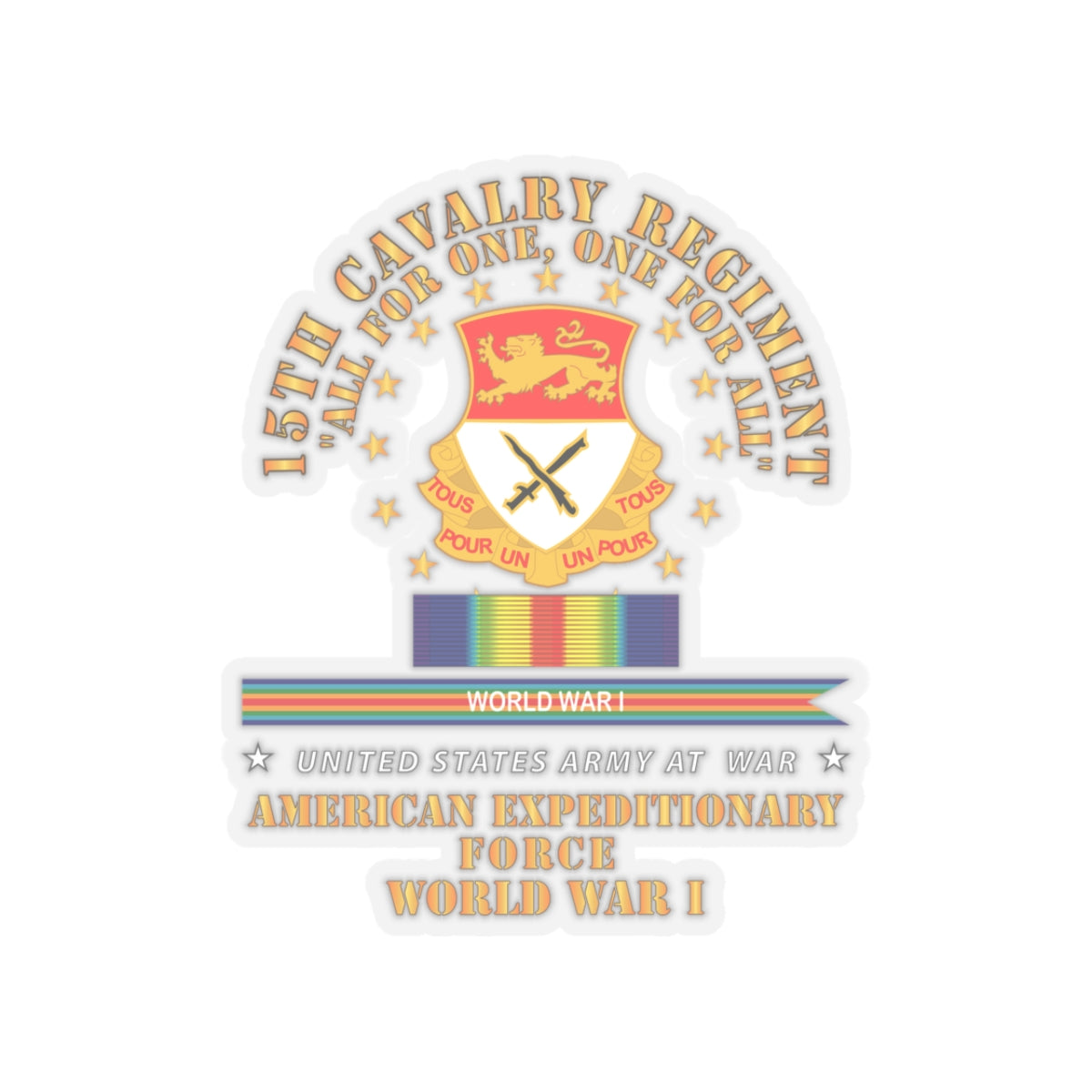 Kiss-Cut Stickers - Army - 15th Cavalry Regiment - All for One - AEF  w SVC WWI