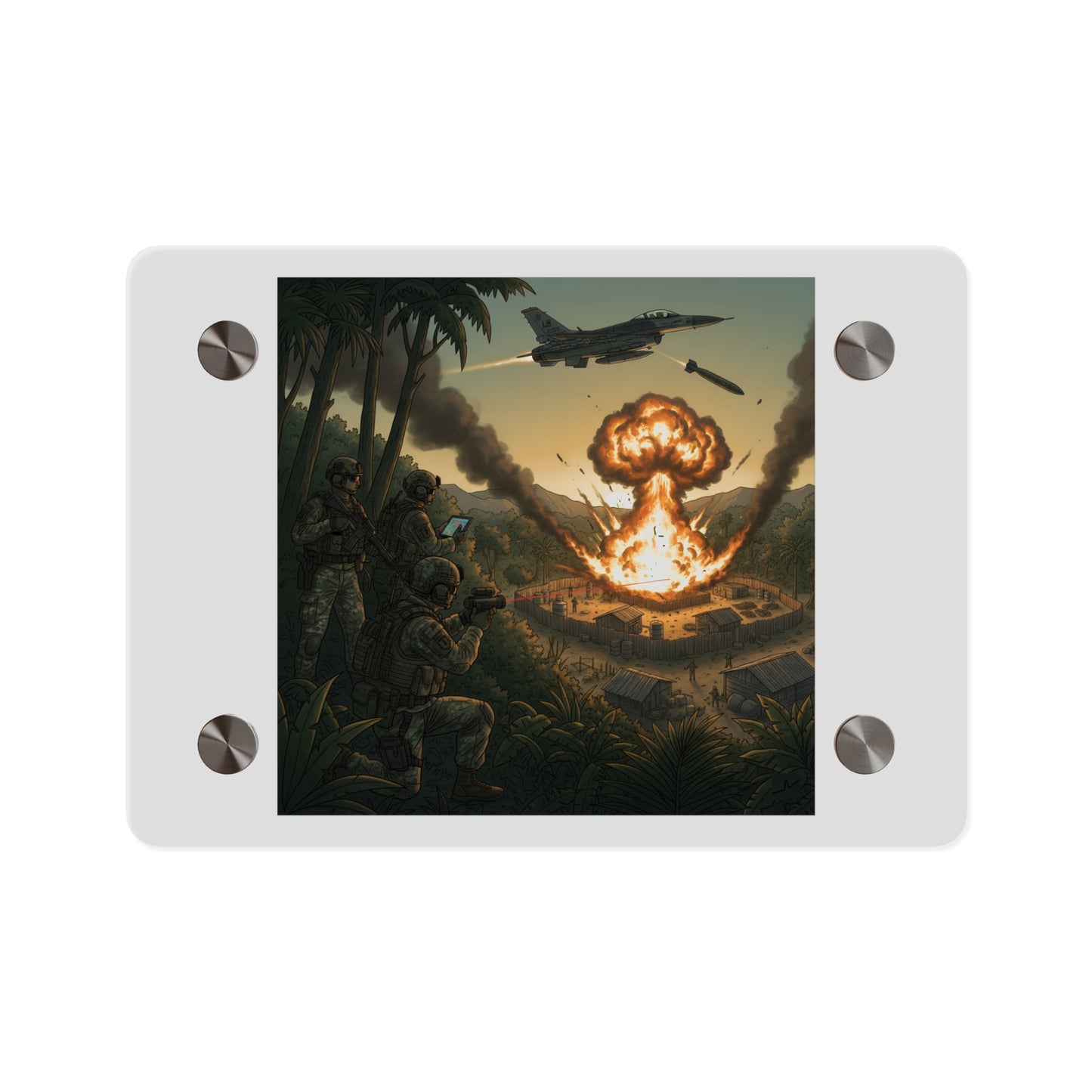 Acrylic Wall Art Panel - Jungle Drug Lab Destruction w Explosions