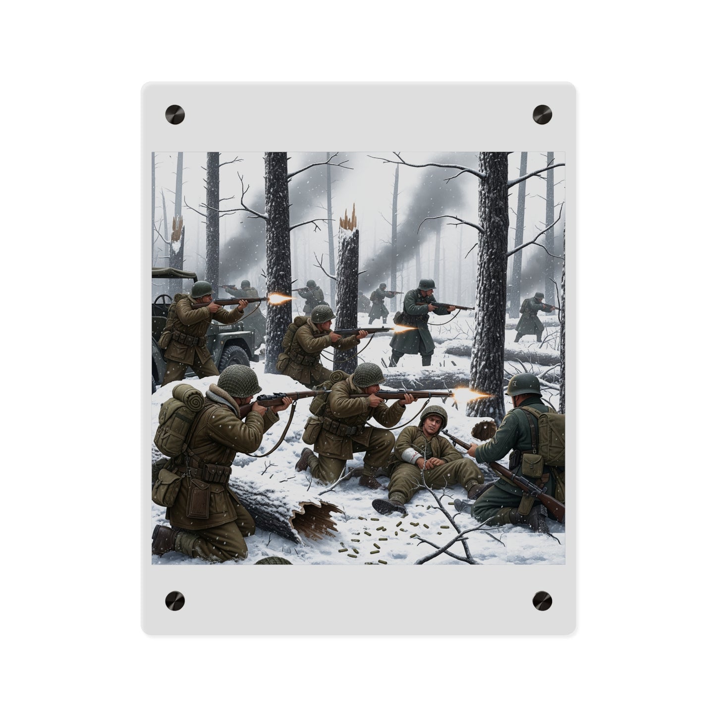 Acrylic Wall Art Panel - 101st Airborne Division fighting the German Army at the Battle of Bastogne