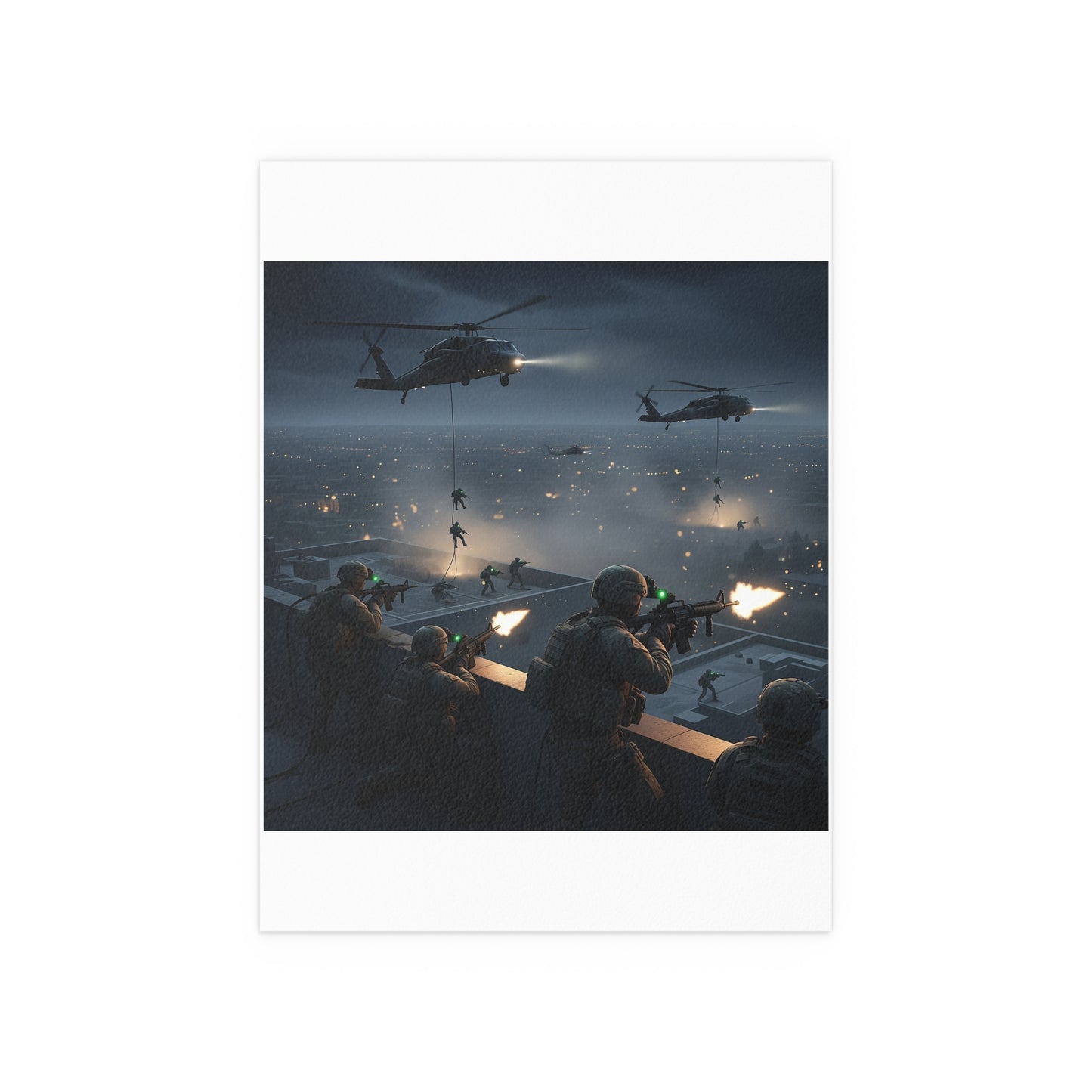 Indoor and Outdoor Silk Posters - Night Air Assault by Army Rangers
