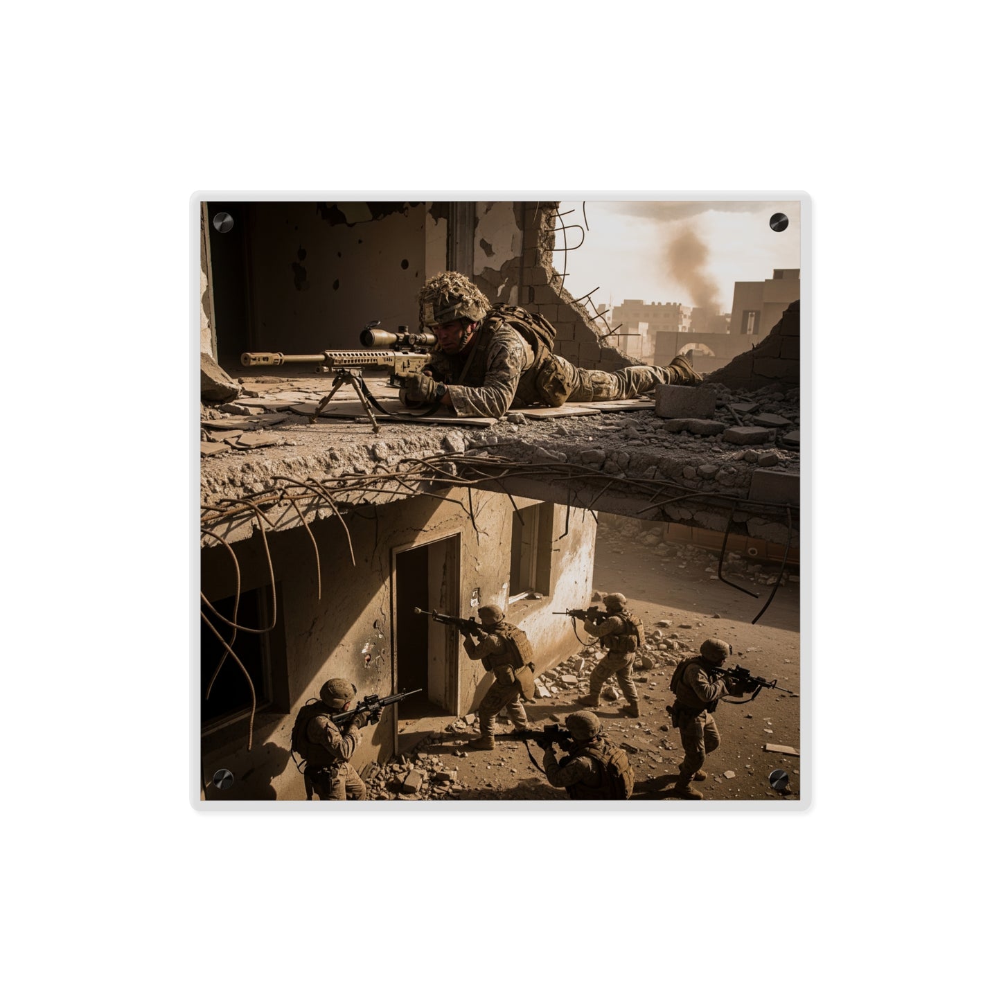Acrylic Wall Art Panel - Marine Sniper Providing Overwatch for Breach Team