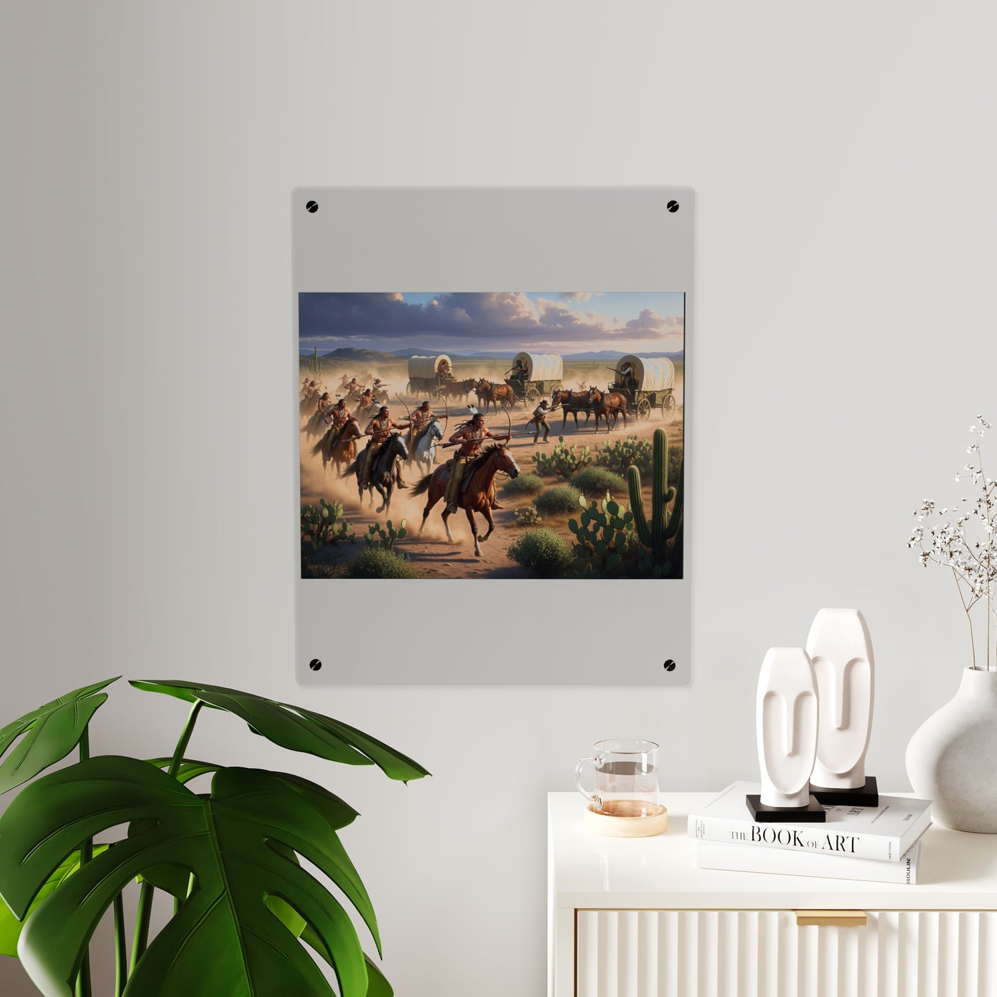 Acrylic Wall Art Panel - Apache Indians attacking a wagon train