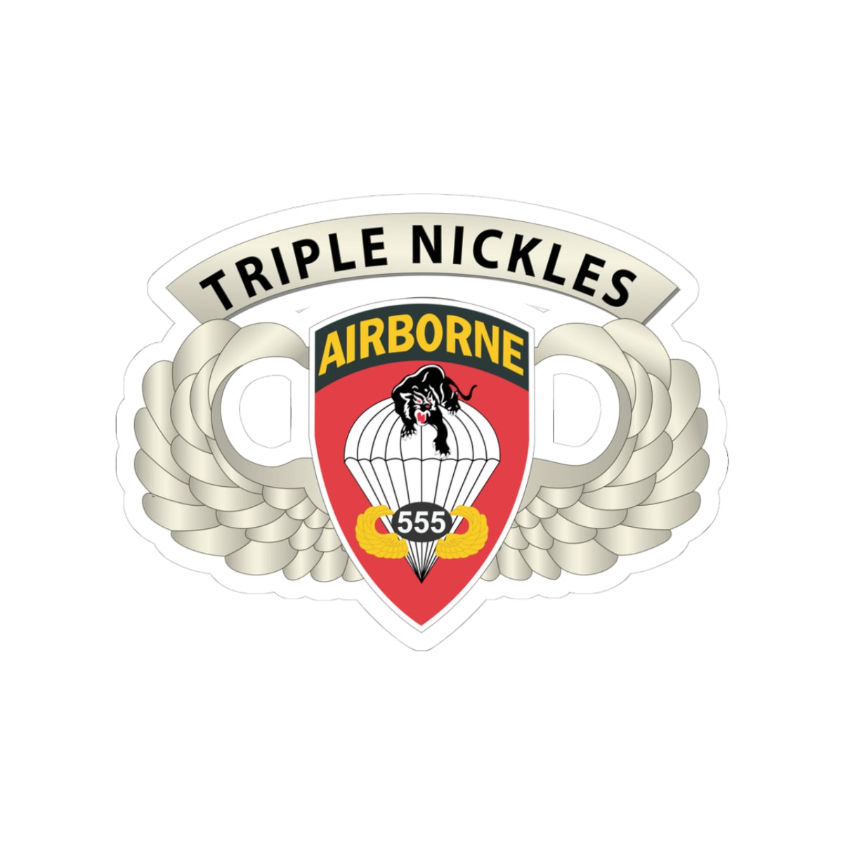 Kiss-Cut Stickers - Army - Airborne Badge - 555th Parachute Infantry Bn - SSI w  Triple Nickles Tab X 300