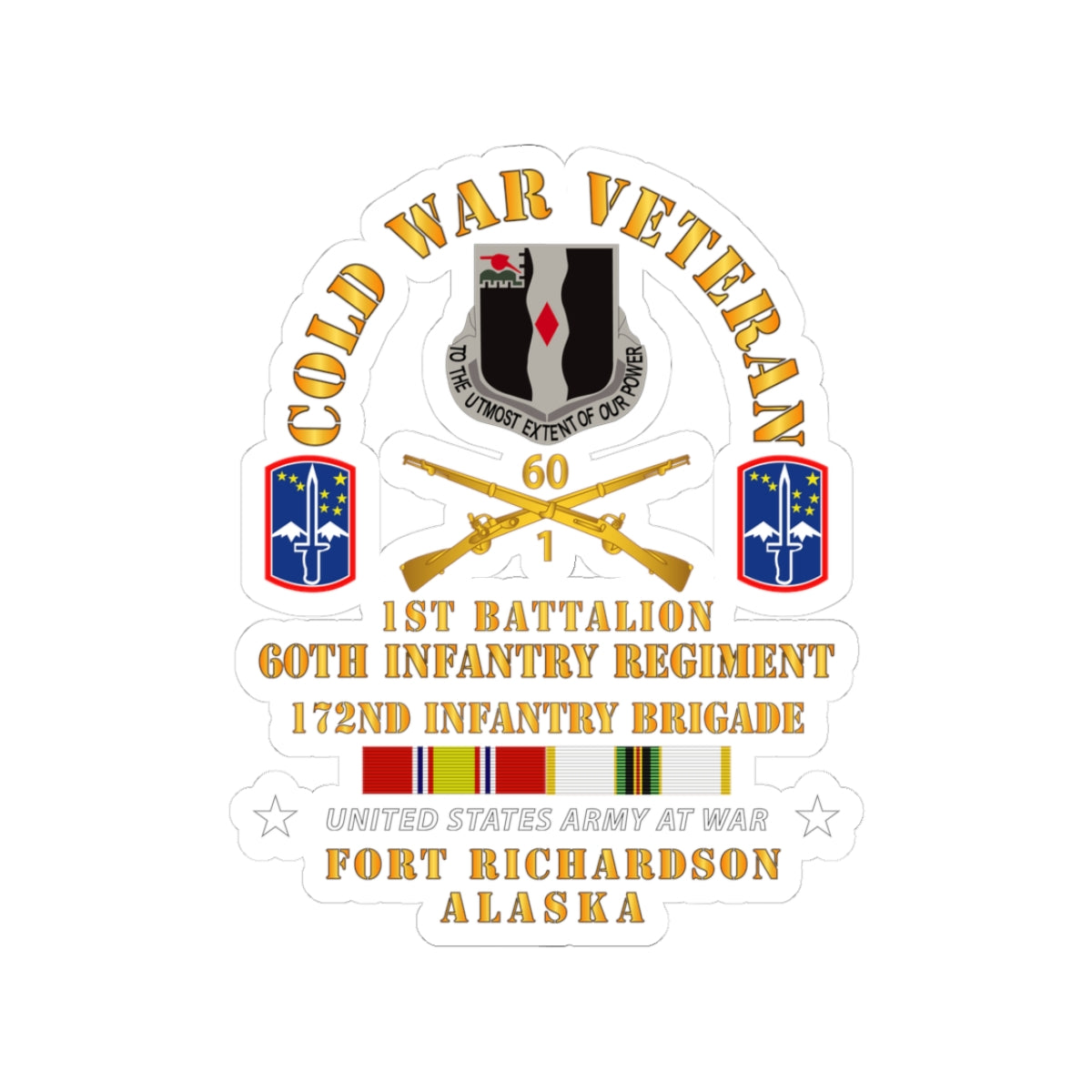 Kiss-Cut Stickers - Army - Cold War Vet - 1st Bn, 60th Inf - 172nd In Bde - Ft Richardson AK w COLD SVC X 300