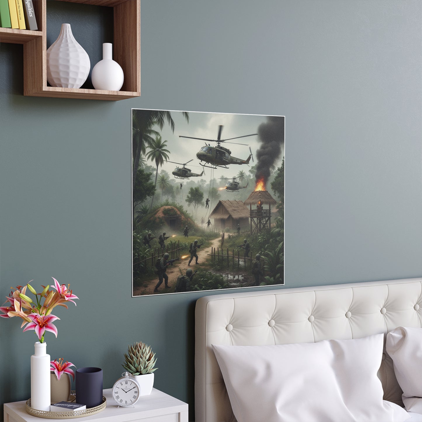 Indoor and Outdoor Silk Posters - Vietnam Village Helicopter Assault