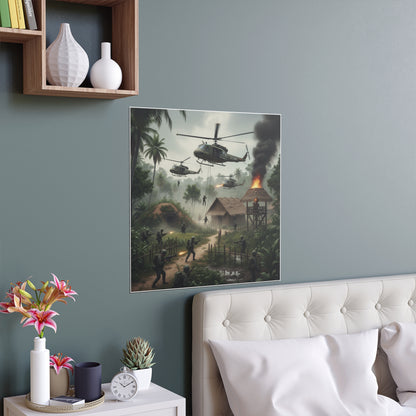 Indoor and Outdoor Silk Posters - Vietnam Village Helicopter Assault