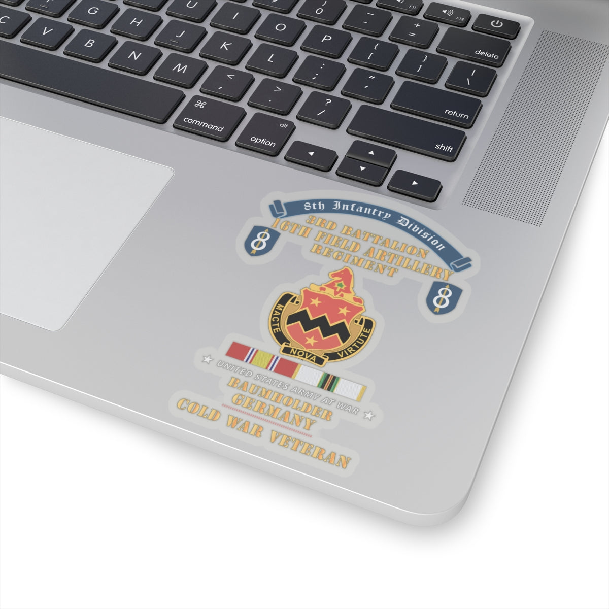 Kiss-Cut Stickers - 8th Infantry Division Scroll - 3rd Bn, 16th Field Artillery Regiment - Baumholder Germany - Cold War Vet w COLD SVC X 300