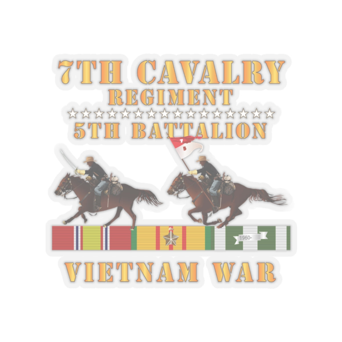Kiss-Cut Stickers - Army - 5th Battalion,  7th Cavalry Regiment - Vietnam War wt 2 Cav Riders and VN SVC X300