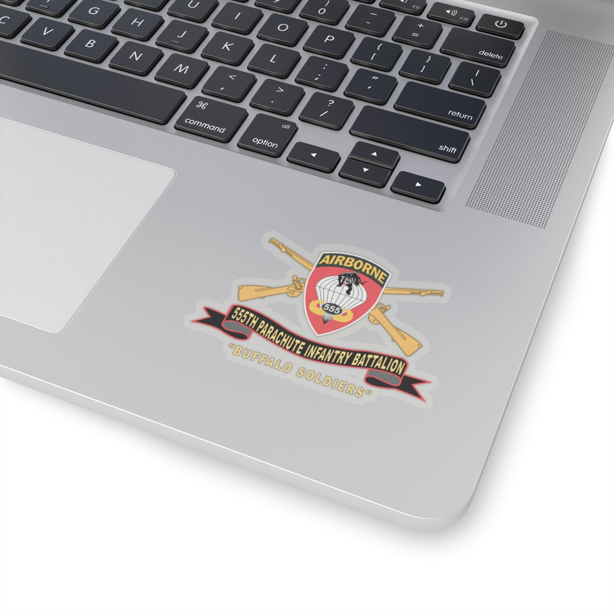 Kiss-Cut Stickers - Army - 555th Parachute Infantry Battalion - SSI - Black - Red Buffalo Soldiers w Br - Rib