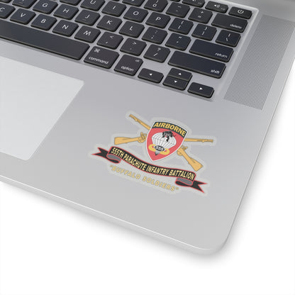 Kiss-Cut Stickers - Army - 555th Parachute Infantry Battalion - SSI - Black - Red Buffalo Soldiers w Br - Rib