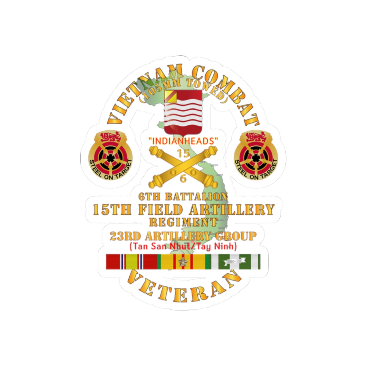 Kiss-Cut Stickers - Army - Vietnam Combat Vet - 6th Bn 15th Artillery - 23rd Artillery Group w105mm