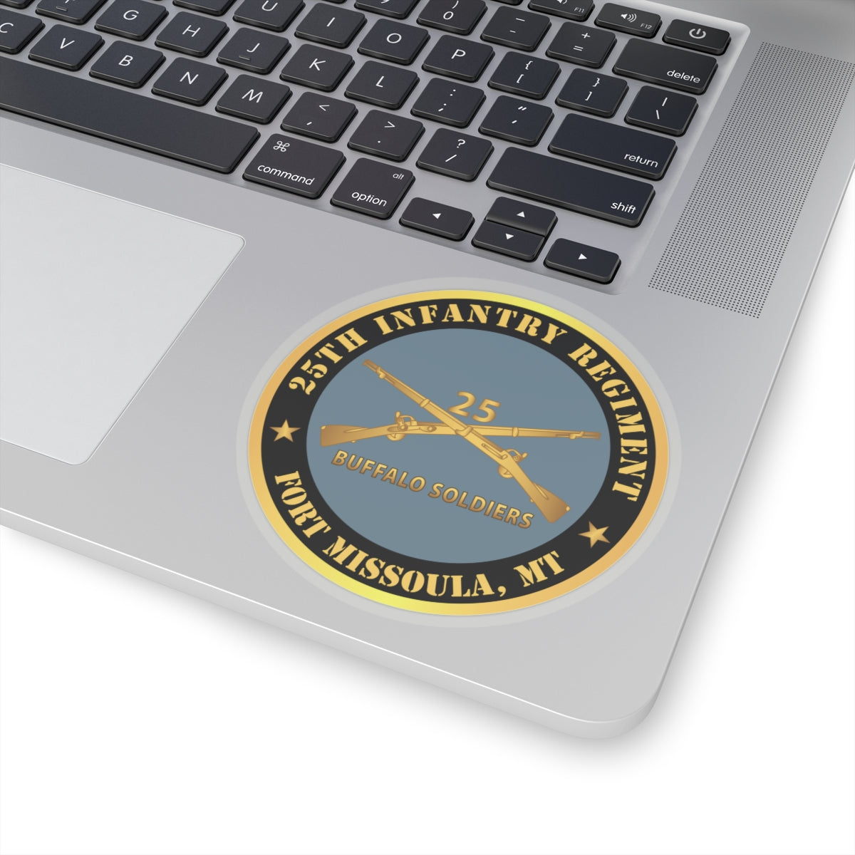 Kiss-Cut Stickers - Army - 25th Infantry Regiment - Fort Missoula, MT - Buffalo Soldiers w Inf Branch V1