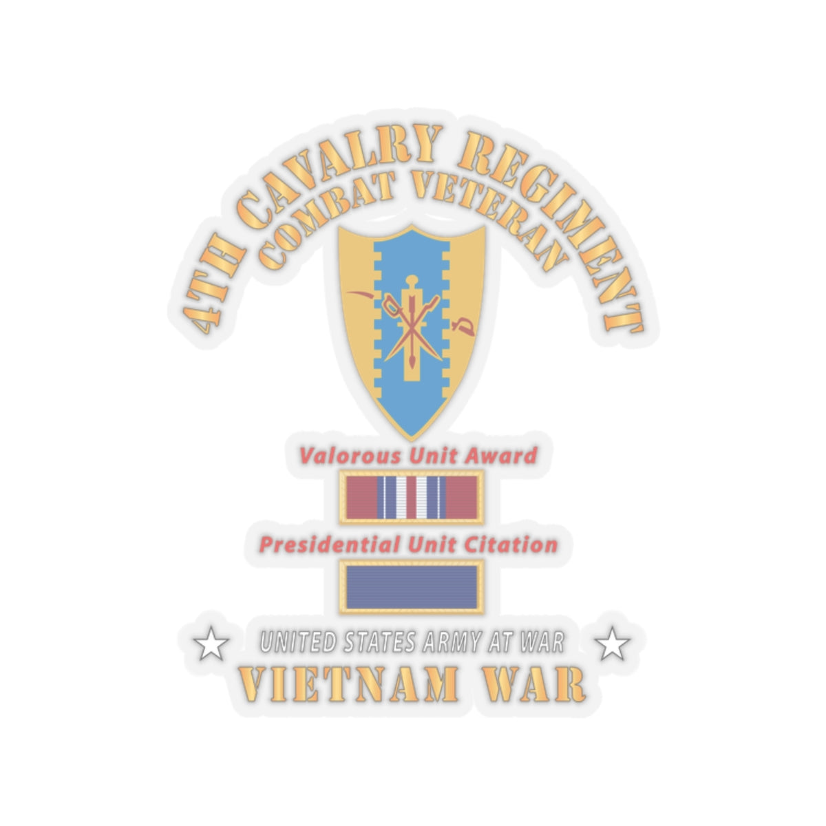 Kiss-Cut Stickers - Army - 4th Cavalry Regiment - Vietnam War w PUC and VUA X 300