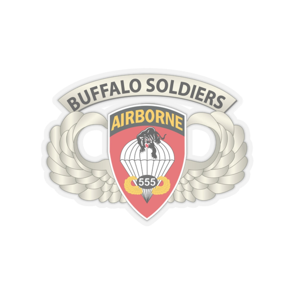 Kiss-Cut Stickers - Army - Airborne Badge - 555th Parachute Infantry Bn - SSI w  Buffalo Soldiers Tab
