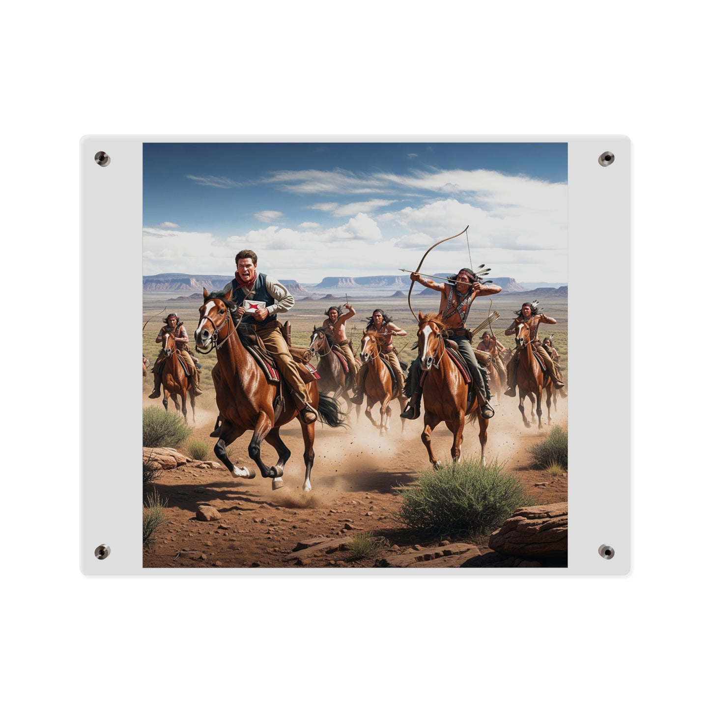 Acrylic Wall Art Panel - Apache Indians attacking a Pony Express Rider