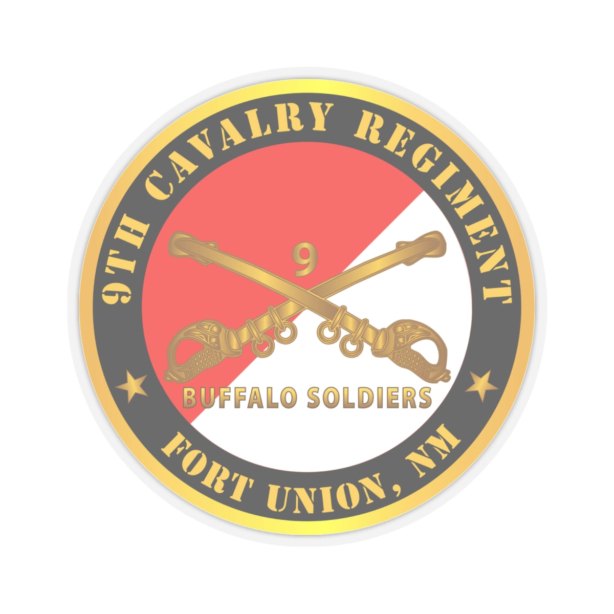 Kiss-Cut Stickers - Army - 9th Cavalry Regiment - Fort Union,  NM - Buffalo Soldiers w Cav Branch